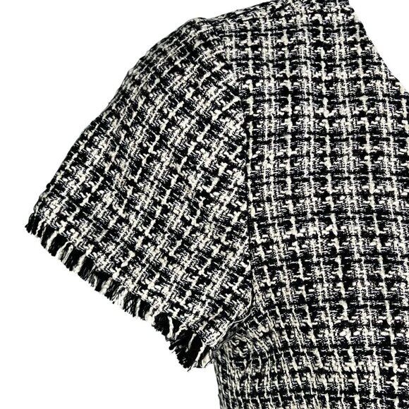 Talbots Womens 6 Tweed Black White Dress Raw Hem Houndstooth Old Money Office - Picture 14 of 16